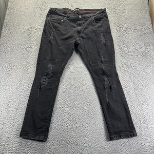 Arketype Jeans Men's 44x32 Black Denim Skinny Double Knee Workwear Distressed